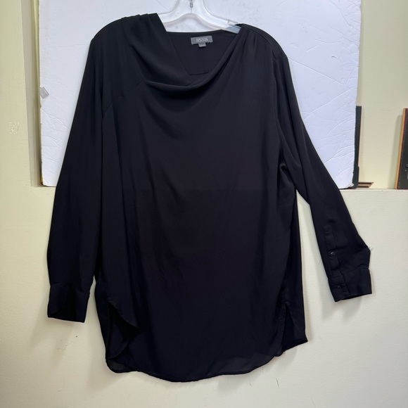 Kenneth Cole Lightweight Cowl Neck Flowy Oversized Tunic Blouse Side Slits Boho - Picture 2 of 16